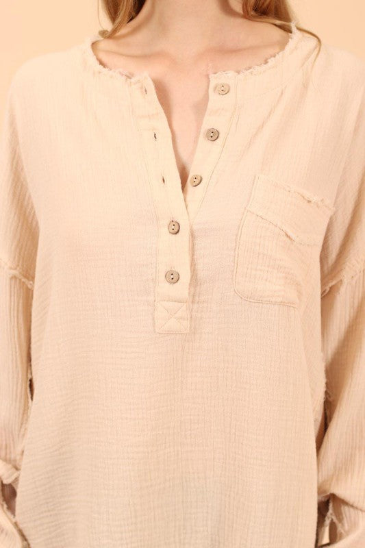 Cream Waffle Knit Contrast Top