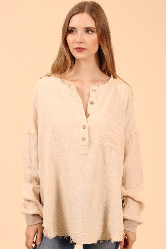 Cream Waffle Knit Contrast Top