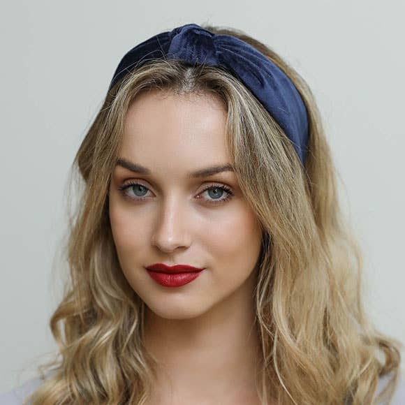 Navy Velvet Turban Twist Knot Headband