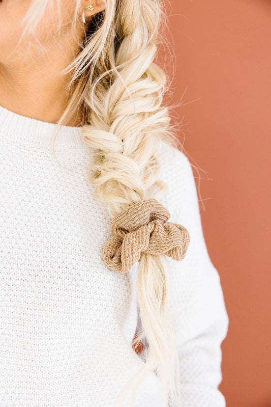 Oversized Light Brown Sweater Scrunchie