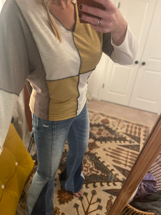 MUSTARD/MOCHA DOLMAN TOP