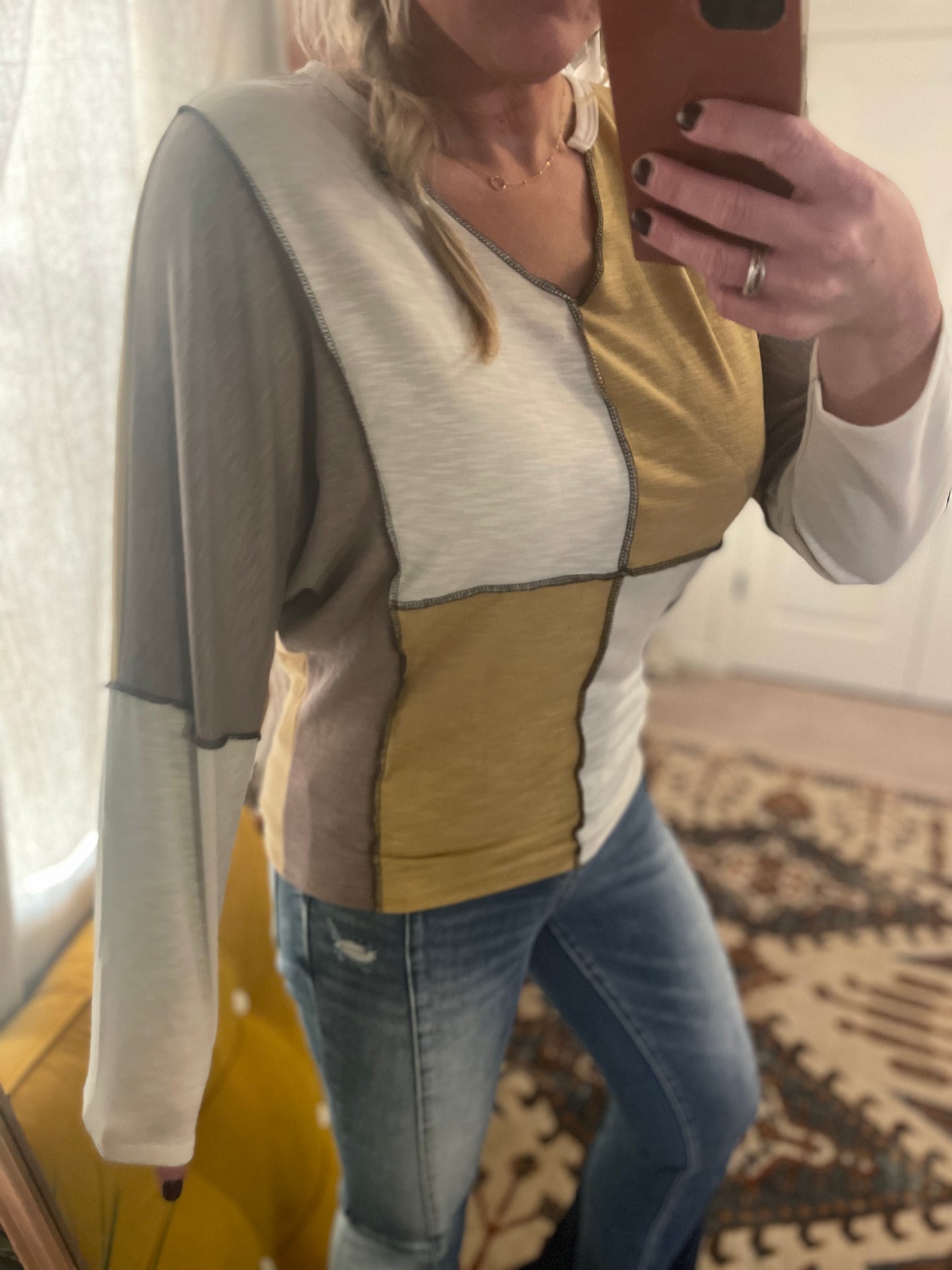 MUSTARD/MOCHA DOLMAN TOP