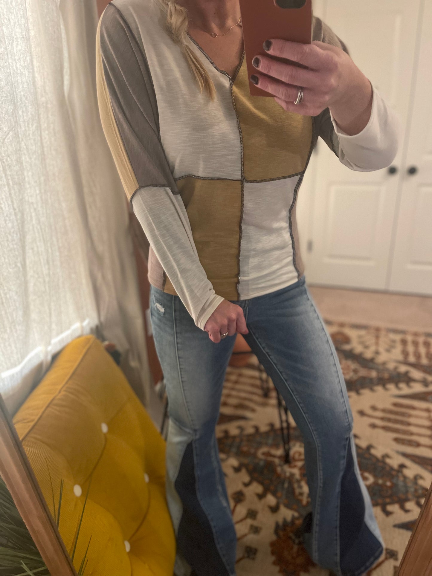 MUSTARD/MOCHA DOLMAN TOP