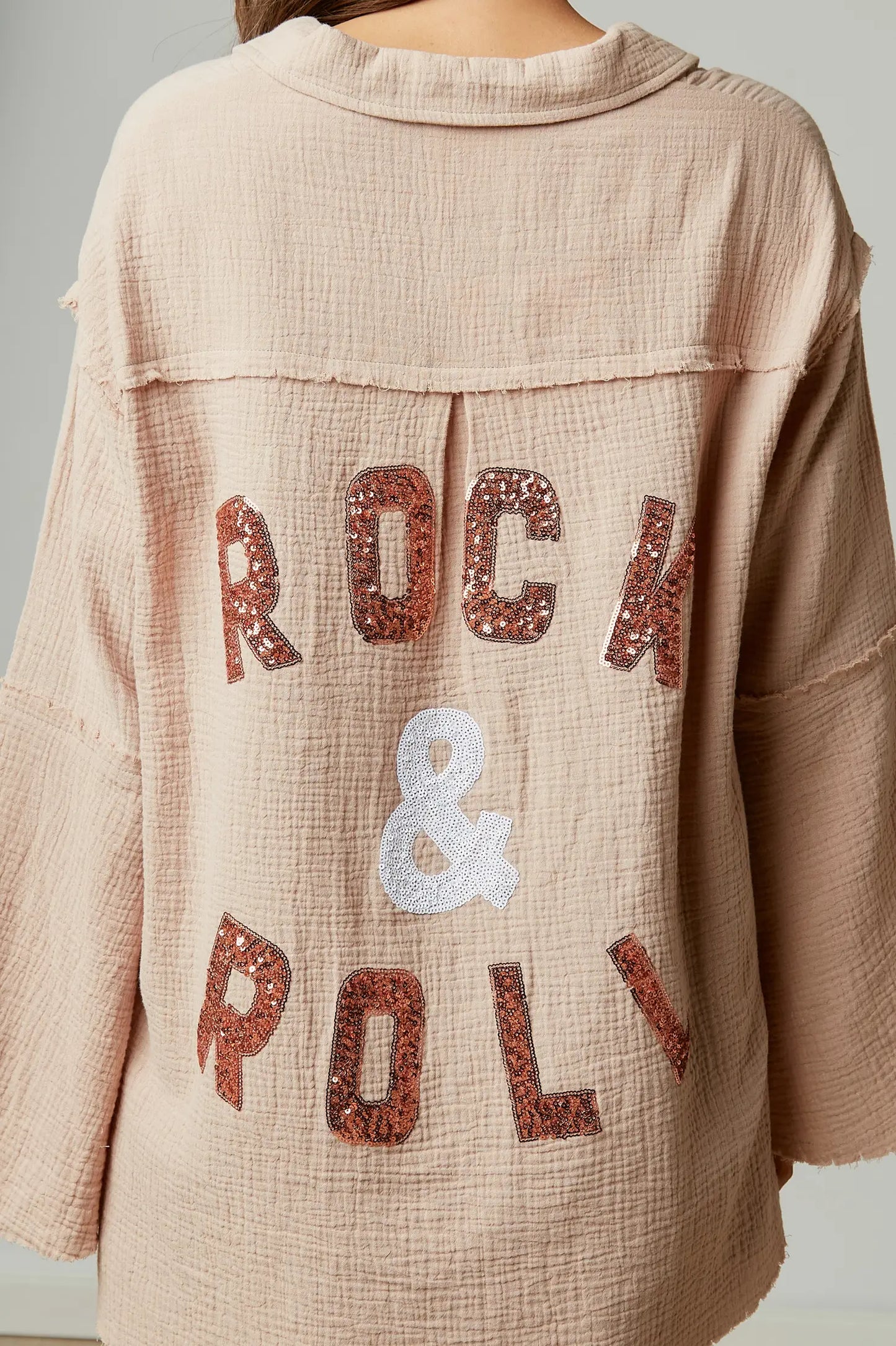 Sequin Rock & Roll Patch Oversize Shirt