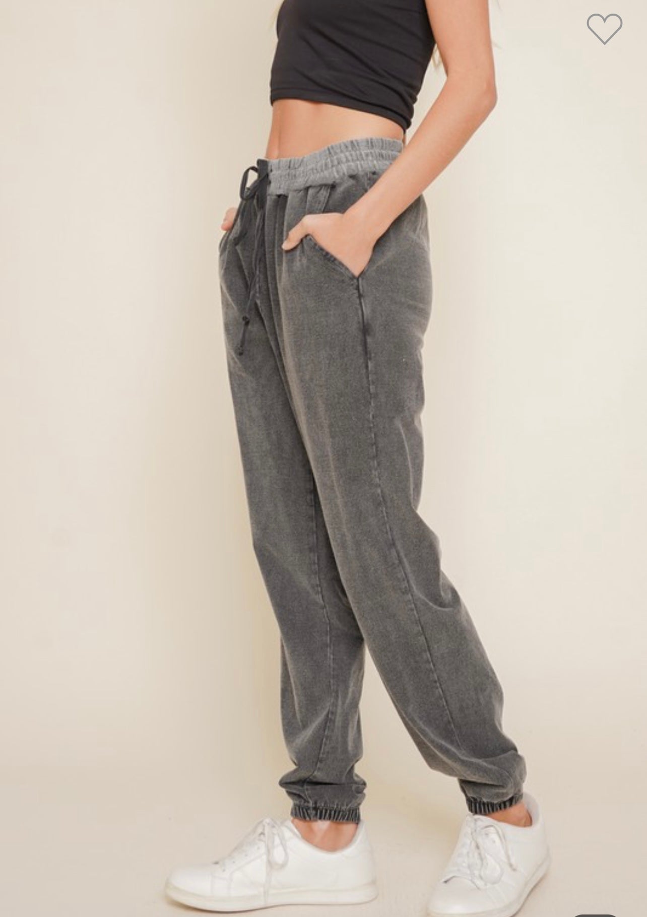 CHARCOAL MINERAL WASHED KNIT JOGGERS