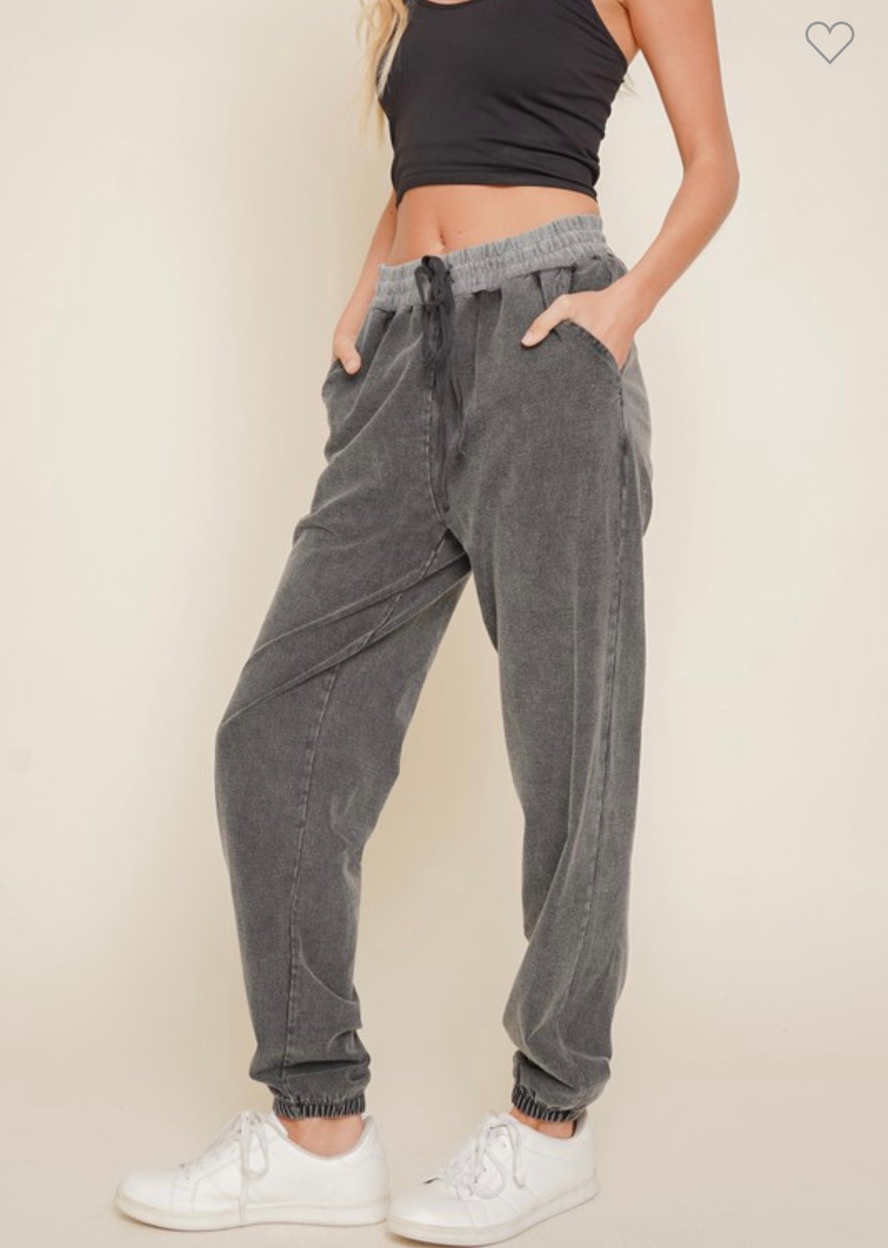 CHARCOAL MINERAL WASHED KNIT JOGGERS