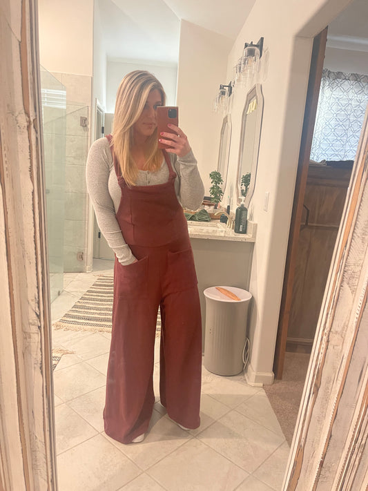 WINE Adjustable Straps Jumpsuit With Pockets